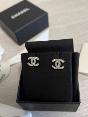 Chanel Classic CC Logo Stud Earrings